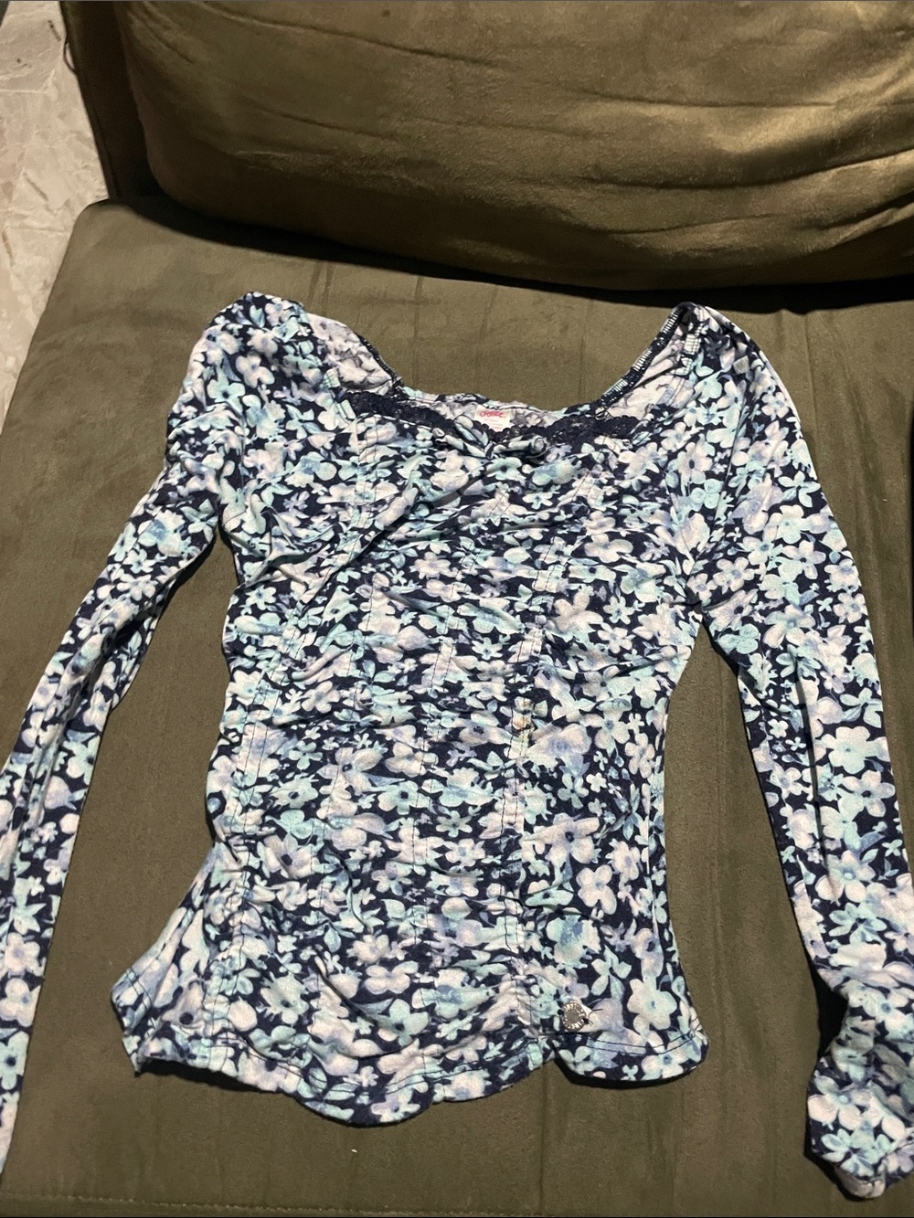 Justice Navy and Light Blue Floral Long-Sleeve Scoop Top